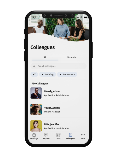 Screenshot of Planon Workplace App, find your colleagues