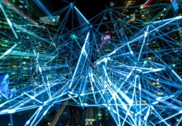 Futuristic photo with bright blue lights.