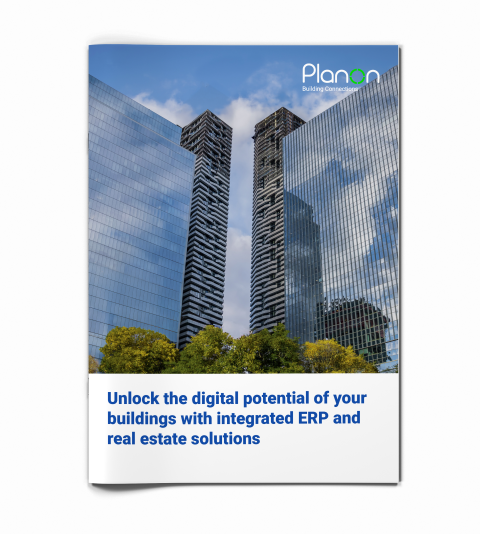 Cover of the Planon e-book about integrating your ERP system with your real estate management solution.