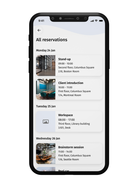 Screenshot of Planon Workplace App - Room and desk reservations