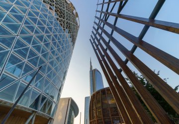 Contemporary buildings at Gae Aulenti Square, Milan, highlighting innovative urban design.