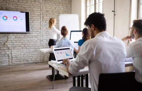 Group of people in a software training