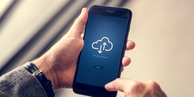 Uploading something to the cloud on your mobile.