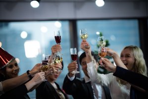 Group of business people toasting.