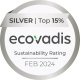 Logo Ecovadis - Silver, top 15% Sustainability Rating - Feb 2024