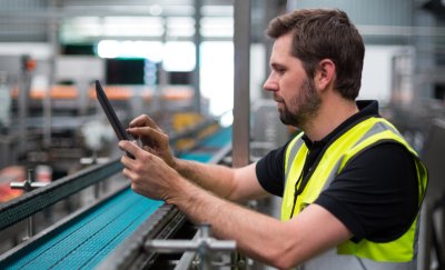 Maintenance worker working on mobile.