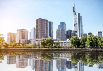 Smart buildings in the city of Frankfurt with a Lensflare