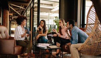 Workplace meeting and discussion.