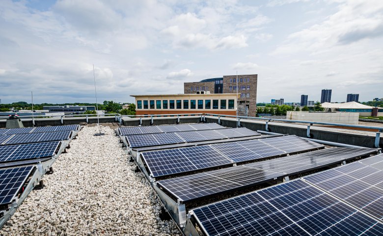 Rooftop with solar panels.