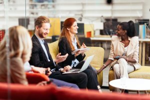 Colleagues meeting in a flexible workspace