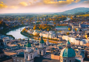Birds eye view of the city of Salzburg, Austria