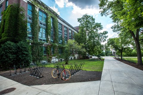 Green university building.