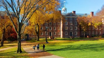 Students walking at the Brown University campus 