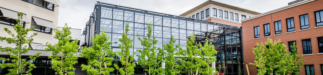 Planon office buildings, greenhouse and parking lot.