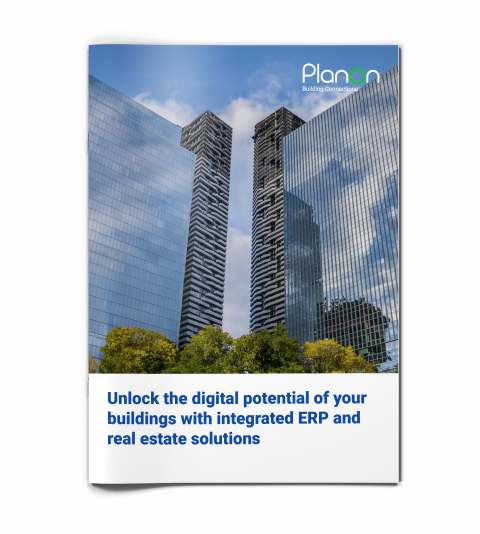 Cover of the Planon e-book about integrating your ERP system with your real estate solution.