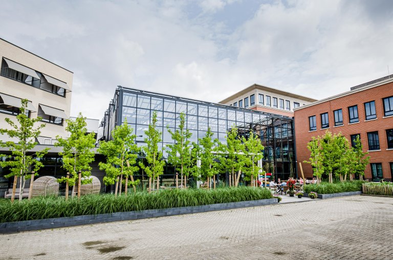 Planon office buildings, greenhouse and parking lot.