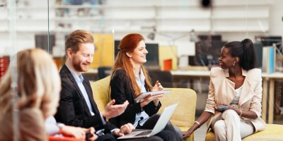 Colleagues meeting in a flexible workspace