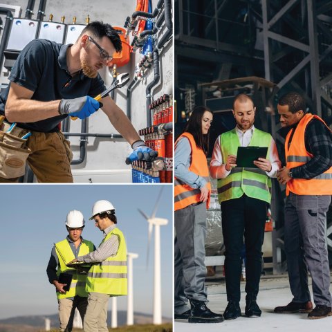 Facility and field service teams working on-site and collaborating in industrial settings.