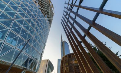 Contemporary buildings at Gae Aulenti Square, Milan, highlighting innovative urban design.