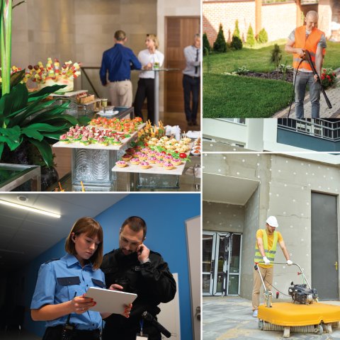 Soft FM workforce performing services such as catering, landscaping, security and cleaning