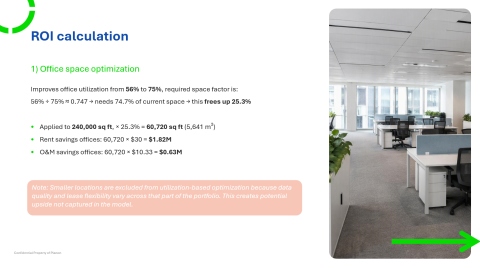 First page of Business Case Calculation Planon for US
