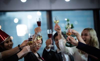 Group of business people toasting.