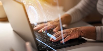 Laptop with digital technology overlay