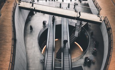 Bridge and escalators in the modern workspace