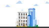 Graphic of modern building in blue