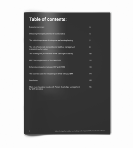 Table of contents of the e-book about integrating your ERP system with your real estate solution.