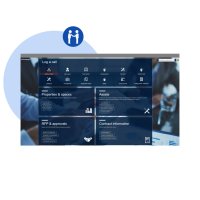 software showing customer portal dashboard with options for assets, spaces, contracts, and service requests