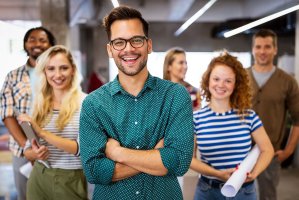 Group of happy coworkers in their work environment 