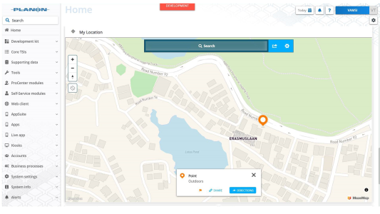 MazeMap locations services accessible throughout the Planon client. Search for a location and navigate your way to it inside the Planon service.
