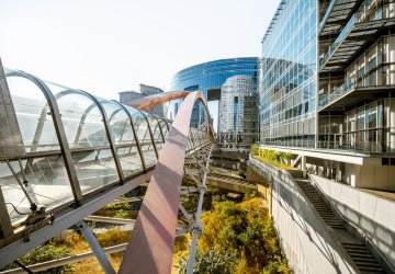 Skyscrapers in the Paris financial district under a clear sky