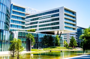 Modern office building in green surroundings