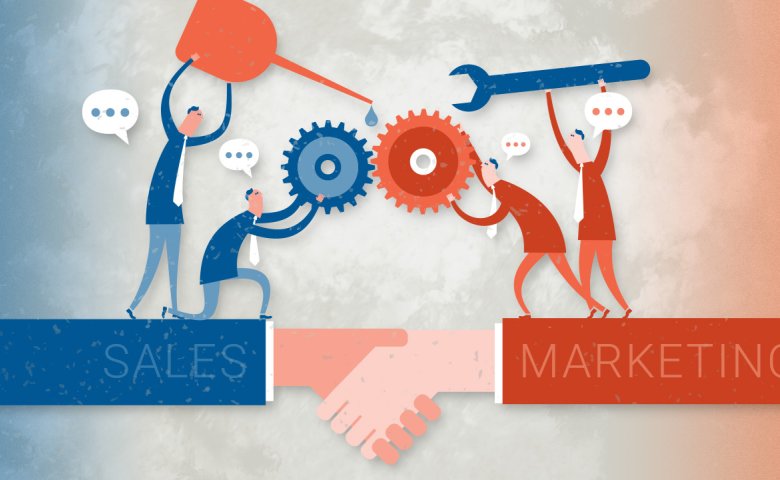 Graphic of teamwork between Sales and Marketing departments.