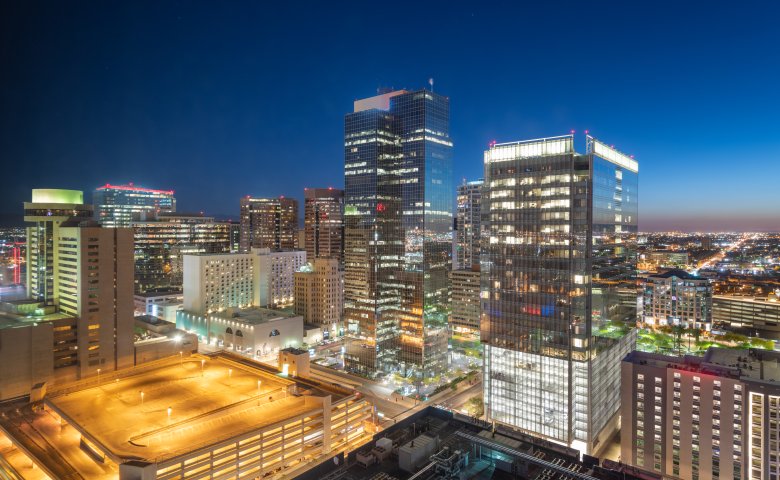 Smart Building solutions at night in Phoenix downtown