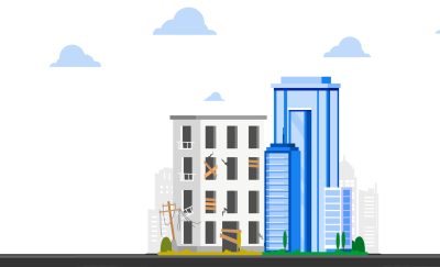 Graphic of modern building in blue