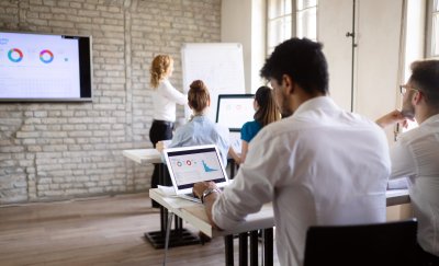 Group of people in a software training